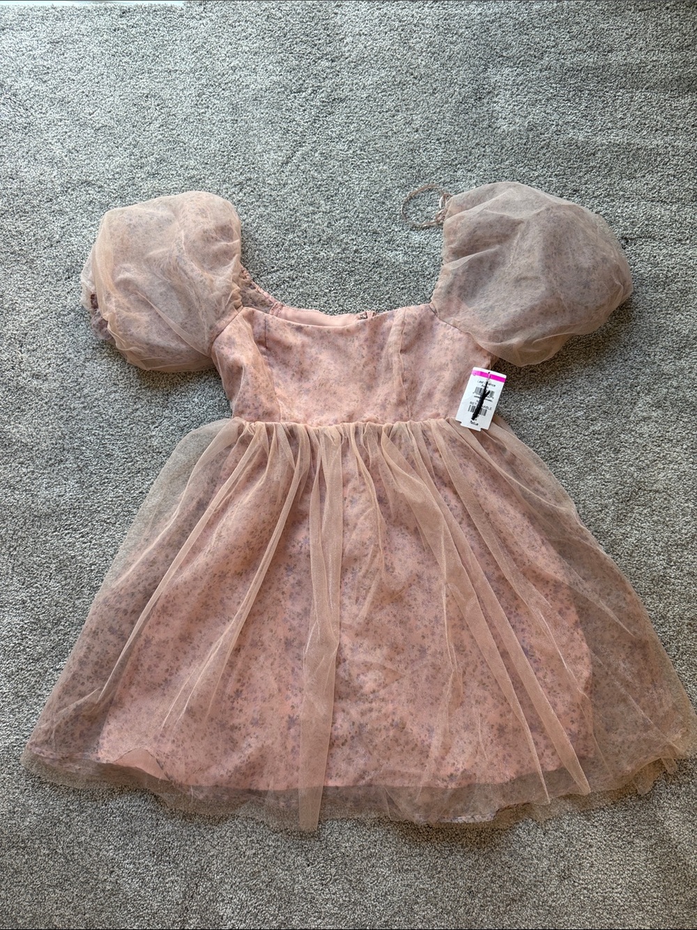 Lush Blush Pink Tulle Puff-Sleeve Mini Dress